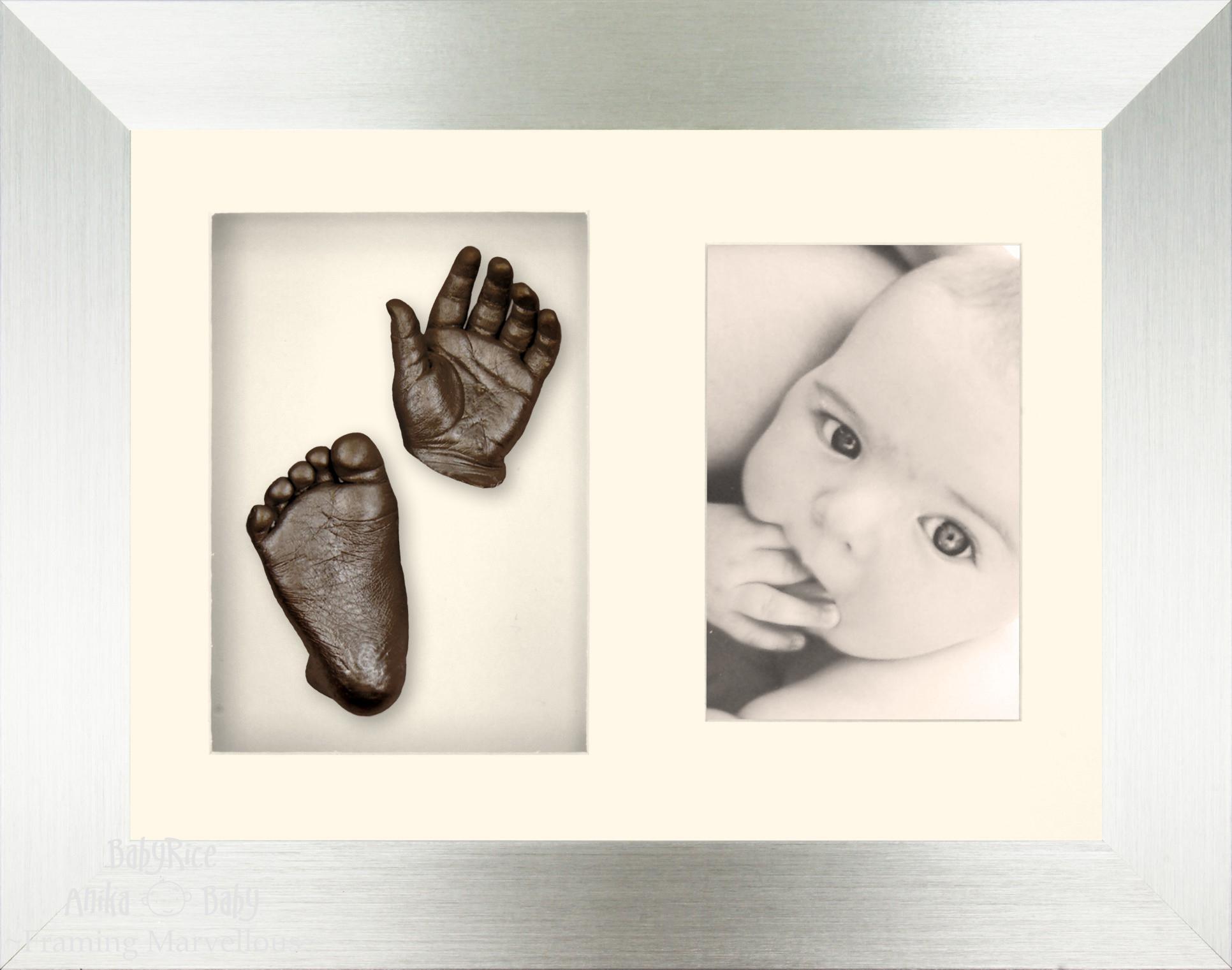 Baby Casting Kit with Silver Photo and Casts Display Frame Cream Inserts / Bronze Paint