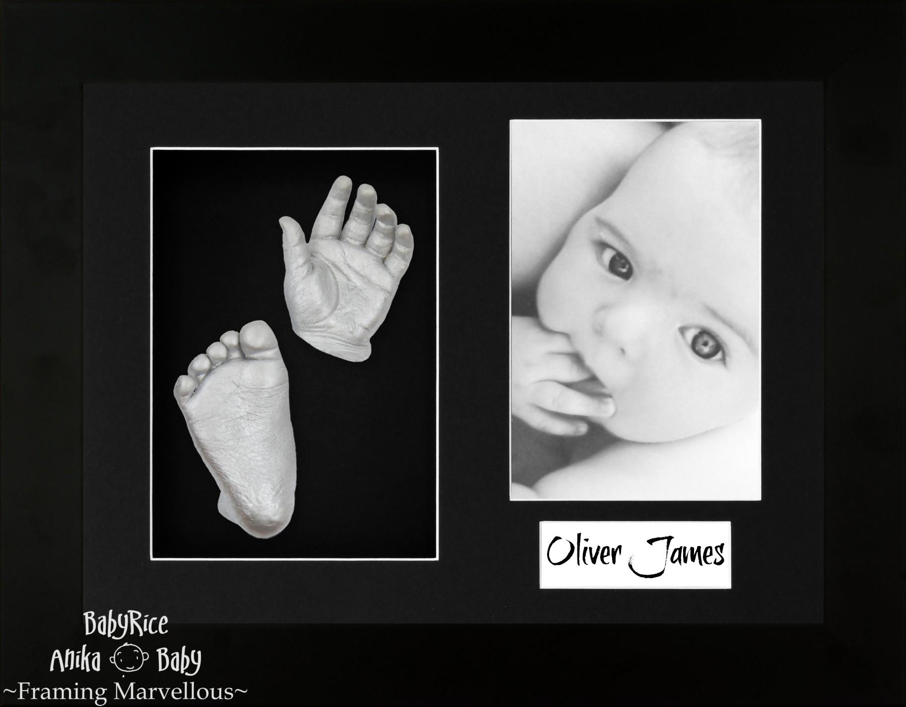 Black Frame, Black Mount, Silver Baby Hand Foot Cast