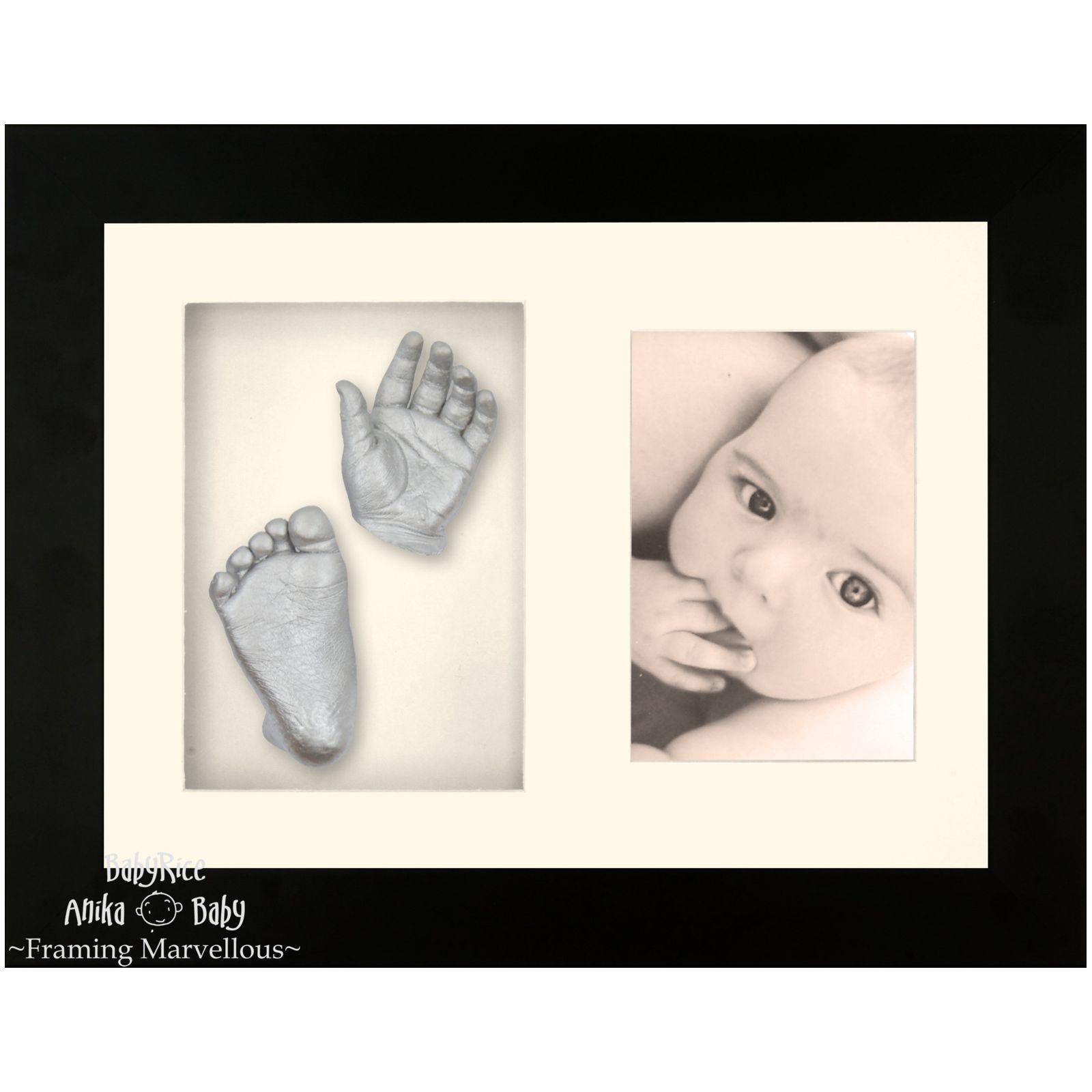Baby Casting Kit with Black Photo and Casts Display Frame Cream Inserts / Silver Paint