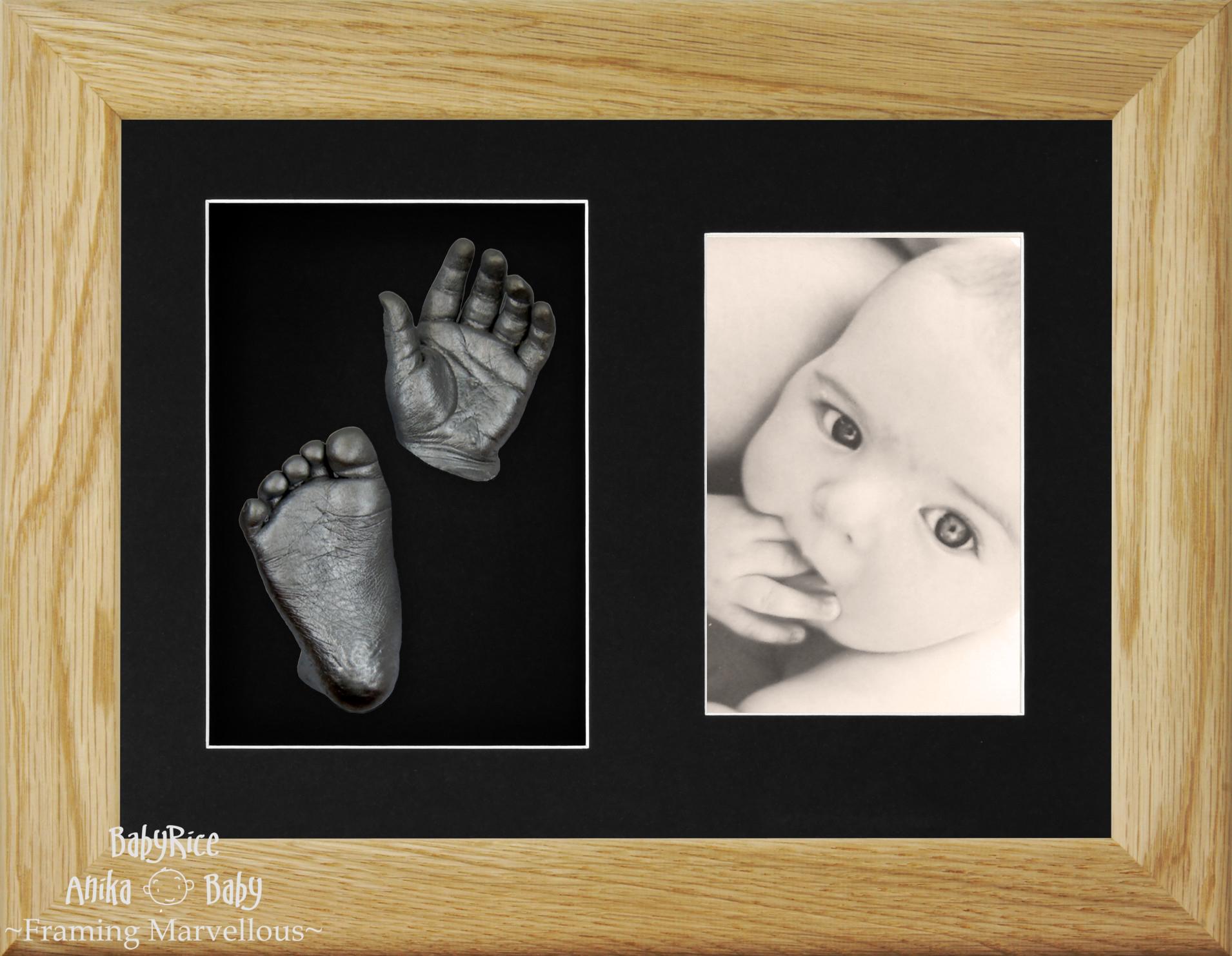 Baby Hand Foot Casting Kit Oak Frame Set Pewter