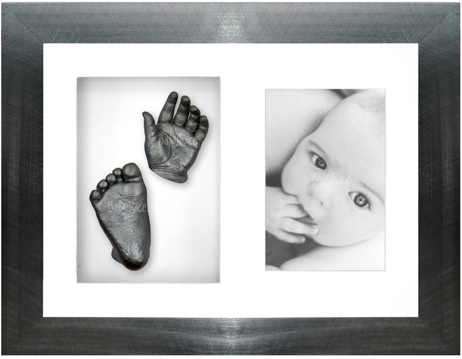 Baby Hand Foot Moulding Kit Pewter with Pewter Frame Set