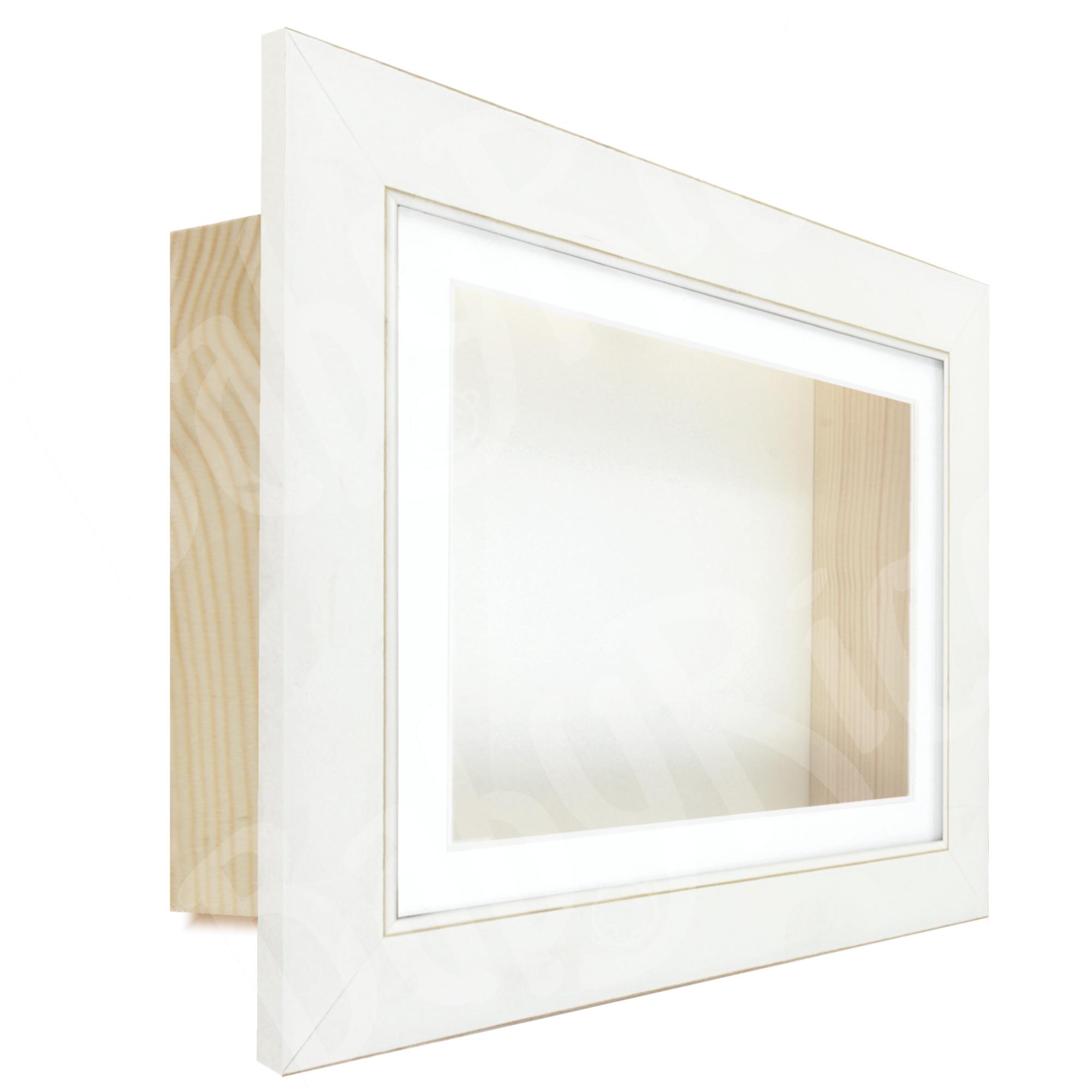 White Tan Wooden Deep Box Display Frame