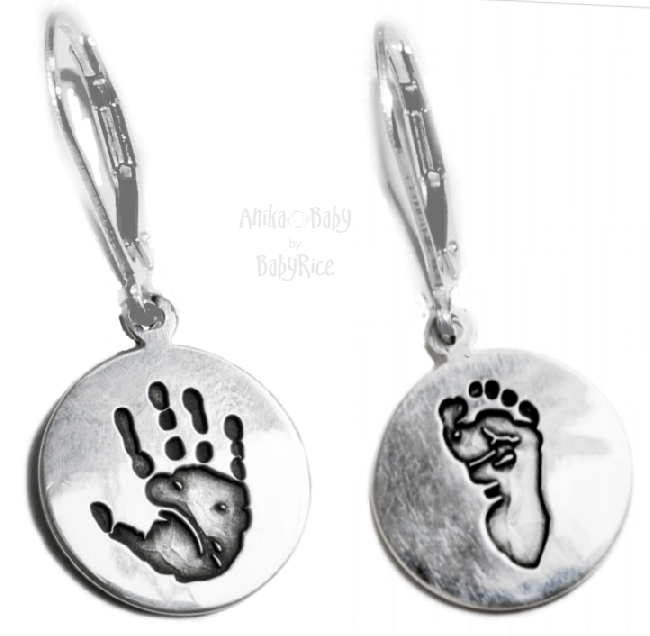 Sterling Silver Circle Charm Earrings Handprints Footprints