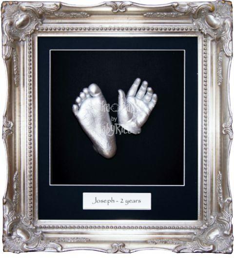 Large Baby Casting Kit, Rococo Vintage Silver Frame, Hand Foot Casts
