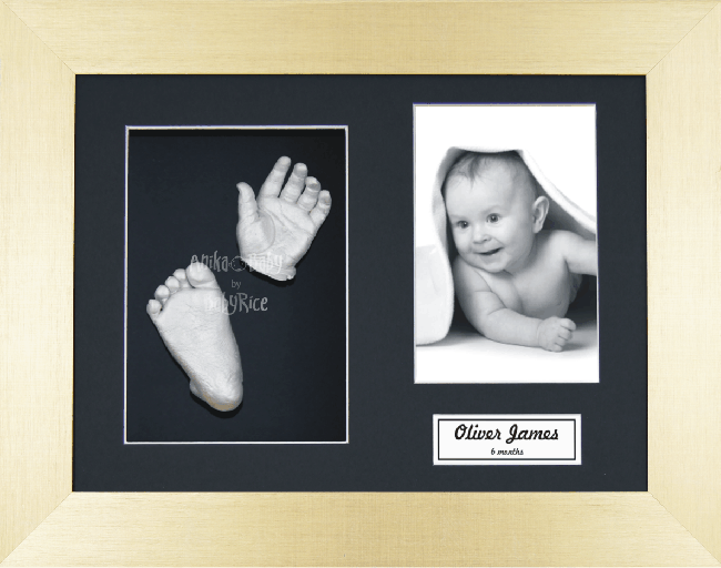 New Baby Casting Kit, Gold Frame, Silver 3D Handprints Footprints