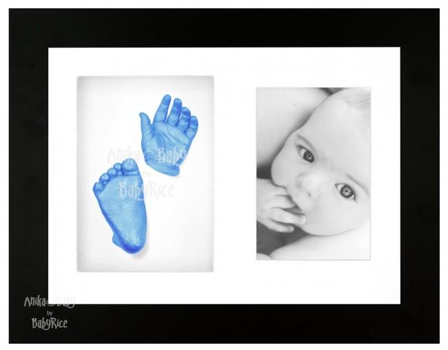 3D Hand Footprints Baby Boy Casting Kit, Black Frame, Blue
