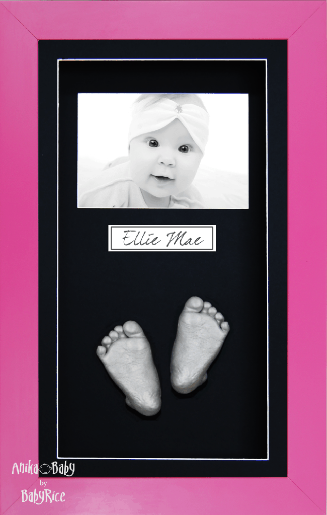 Baby Girl Gift, Casting Kit, Pink Frame, Silver 3D Handprints Footprints