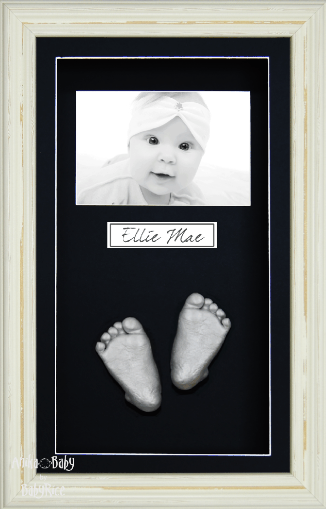 Baby Casting Kit / Shabby Chic Cream Frame / Silver Hands Feet Casts