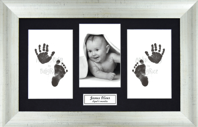 BabyRice Baby Hand & Footprints Kit, Inkless, Antique Silver Frame