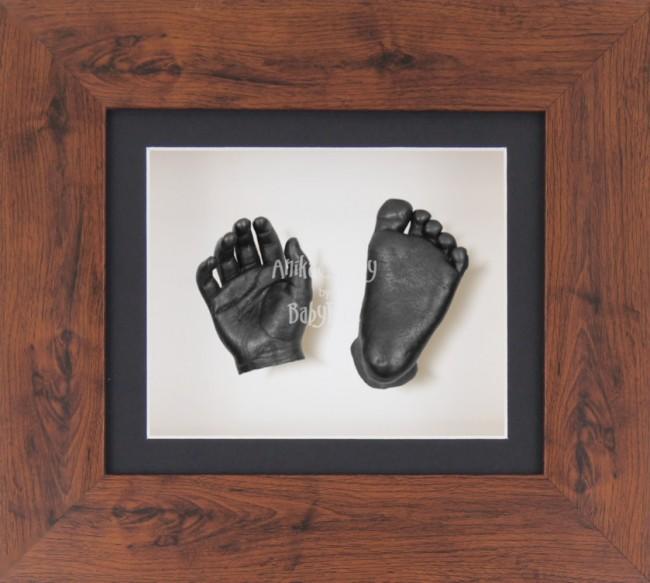 Baby Casting Kit Mahogany Effect Frame Black White Display Pewter paint