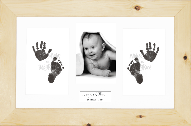 BabyRice Baby Hand & Footprints Kit, Inkless Prints, Natural Pine Frame