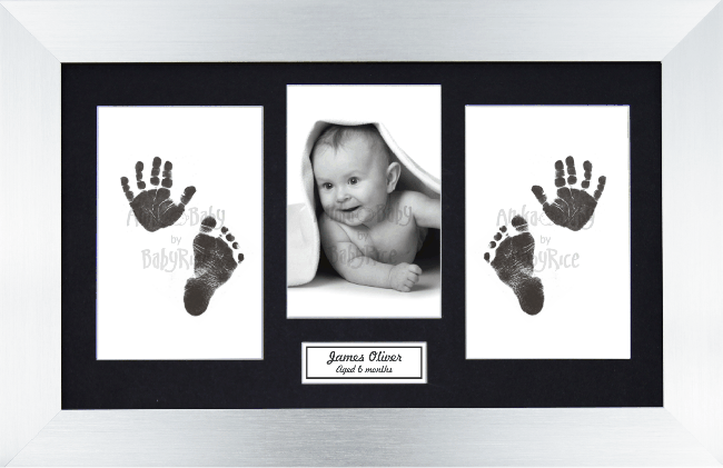 BabyRice Baby Hand & Footprints Kit, Inkless Prints, Silver Frame