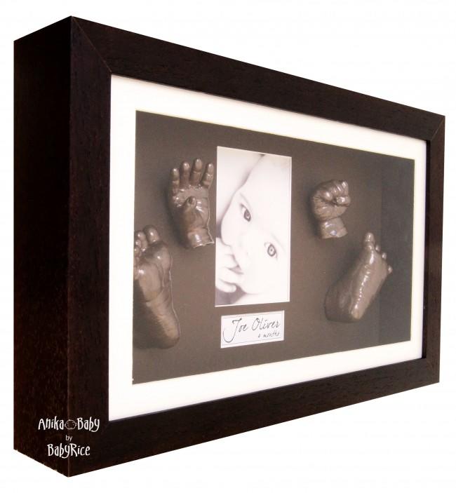 Large 3D Baby Casting Kit, Brown with Cream Mount Deep Box Display Frame, Bronze Paint