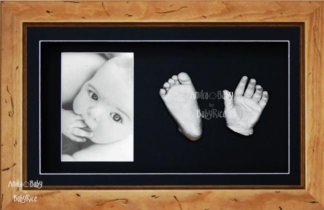 Large or Twins Baby Hand Foot Casting Kit / Rustic Pine Frame / Silver