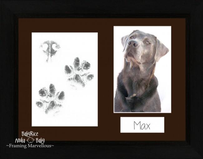 Pet Paw Prints Kit with Black woodgrain Wooden Frame Brown Insert
