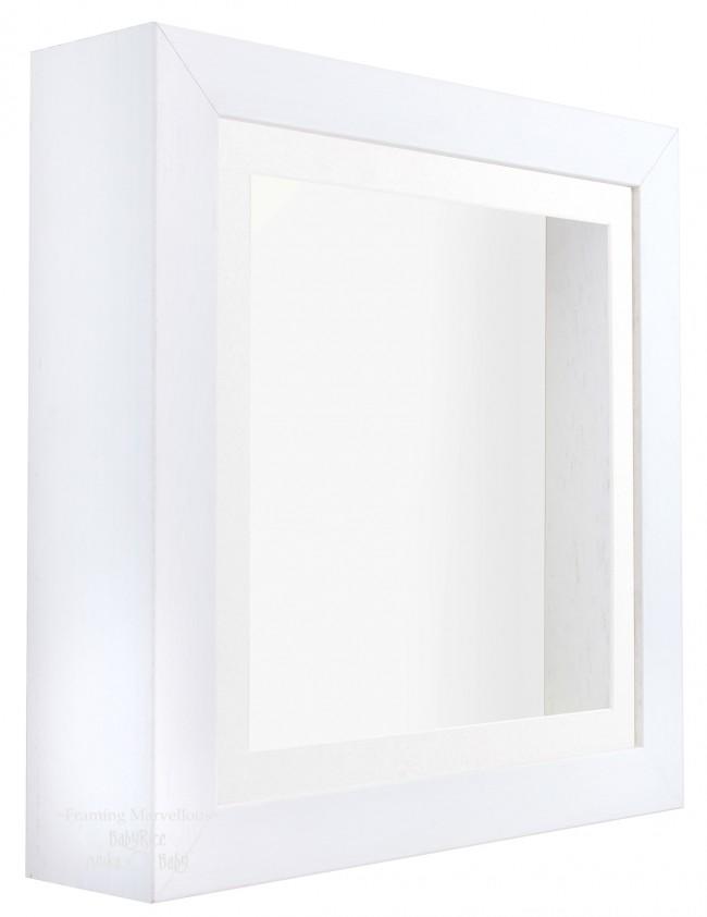 White Shadow Box Deep Display 3D Wooden Frame Square White Front / White Back