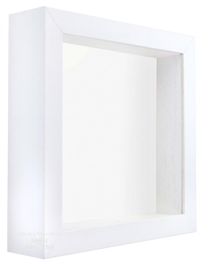 White Shadow Box Deep Display 3D Wooden Frame Square Heart White Back Only