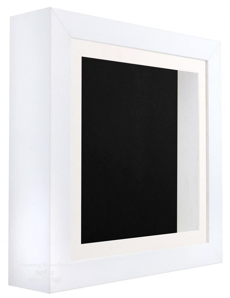 White Shadow Box Deep Display 3D Wooden Frame Square Cream Front / Black Back