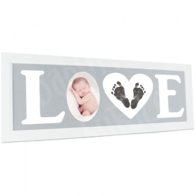 Baby Hand and Footprint Kit with Love Photo Picture Frame in White – Light Grey