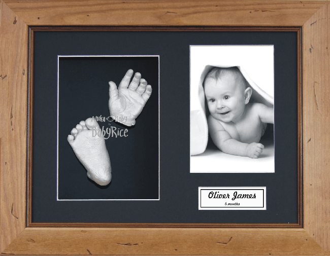3D Baby Casting Kit, Rustic Wooden Frame, Silver