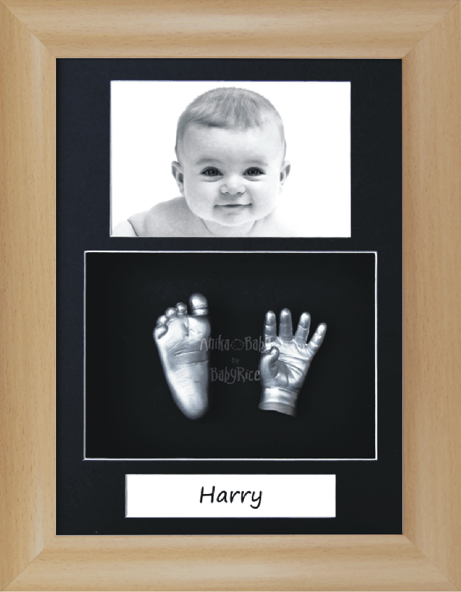 New Baby Gift 3D Casting Kit, Beech Effect Frame, Silver casts