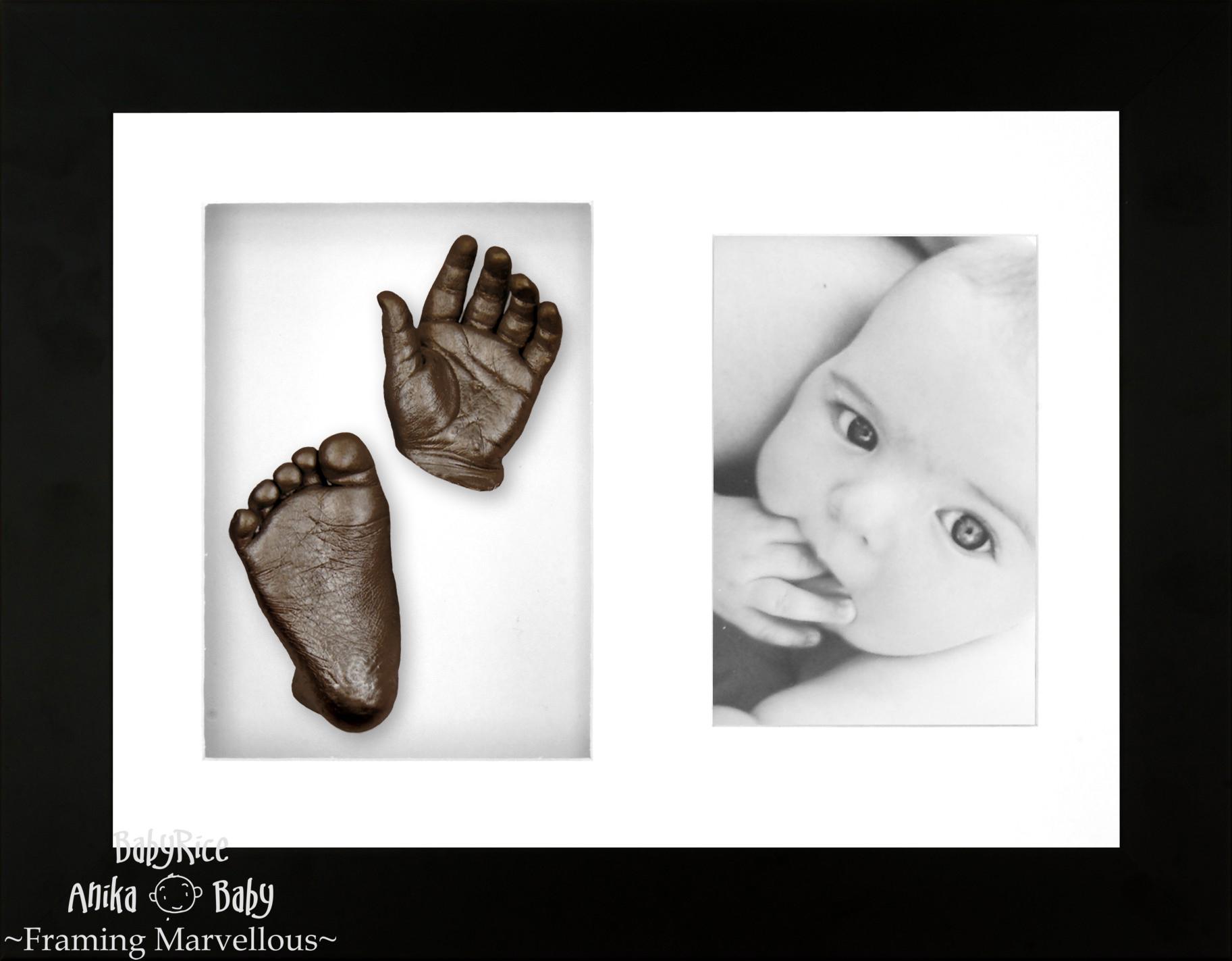 Baby Casting Kit with Black Photo and Casts Display Frame White Inserts / Bronze Paint