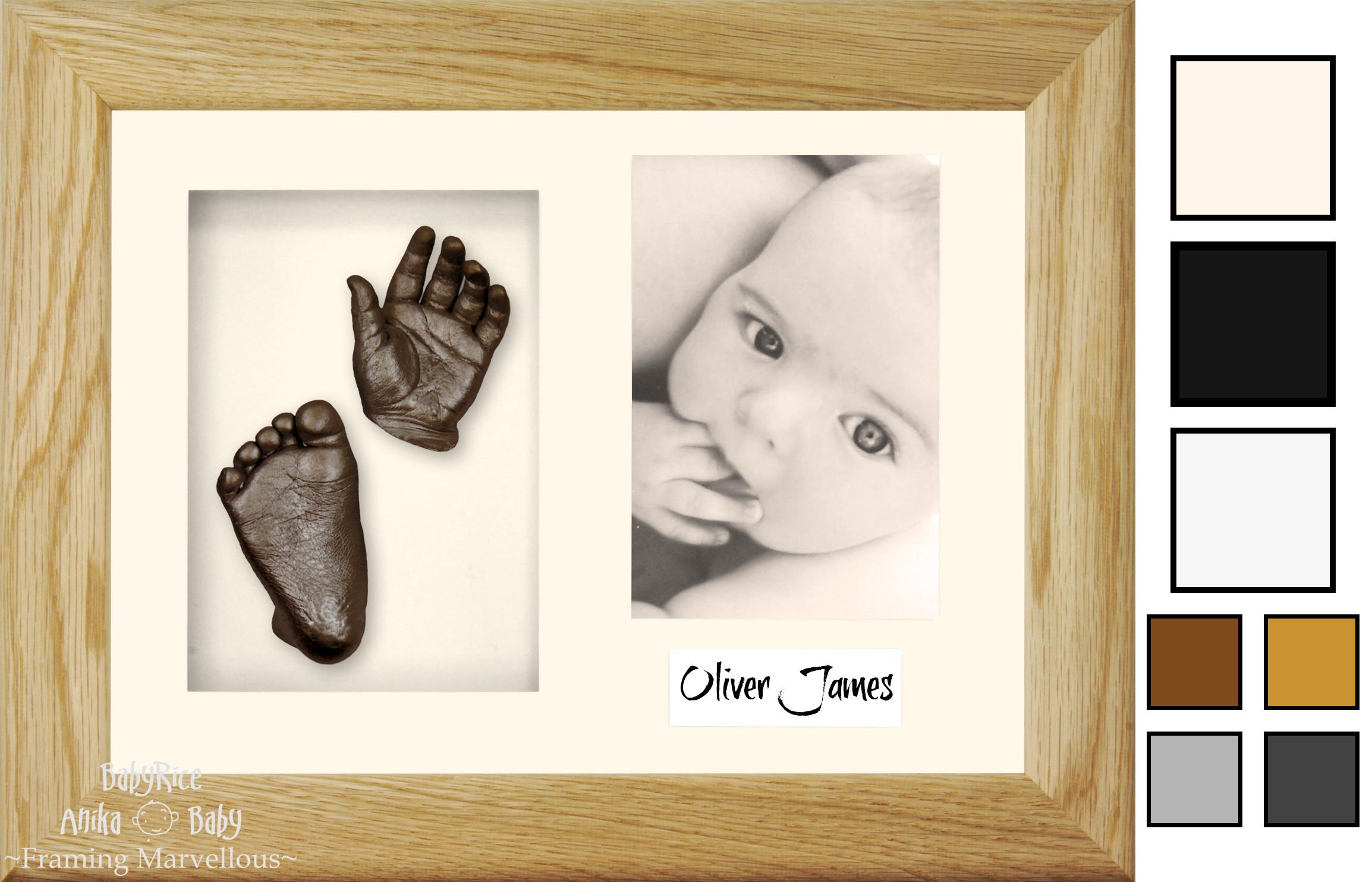 Baby Hand Foot Moulding Casting Kit, Solid Oak Shadowbox Frame