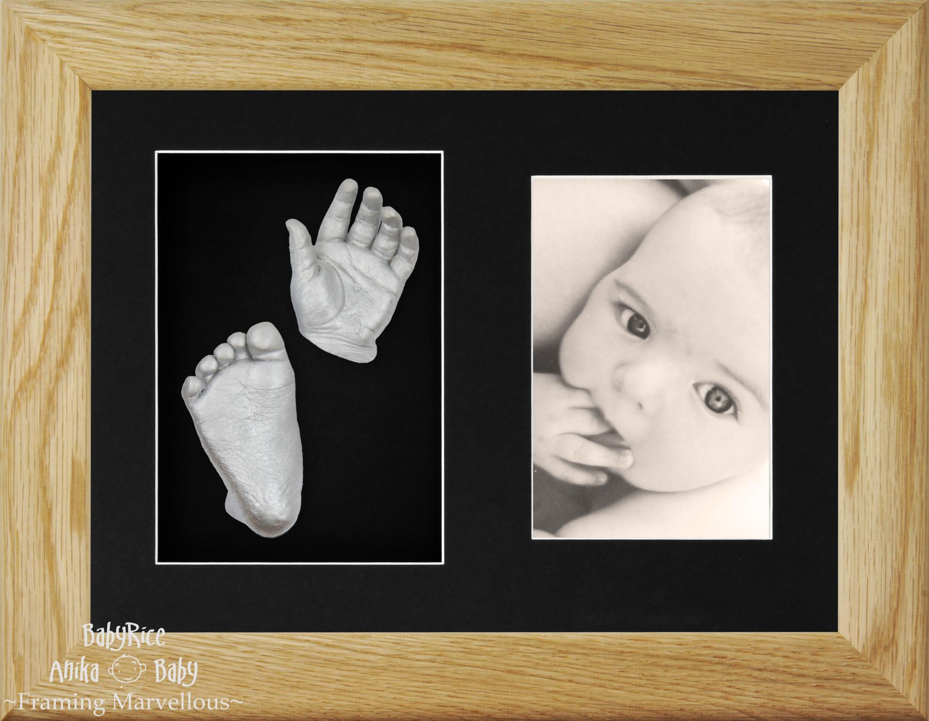 Baby Hand Foot Casting Kit Oak Frame Set Silver