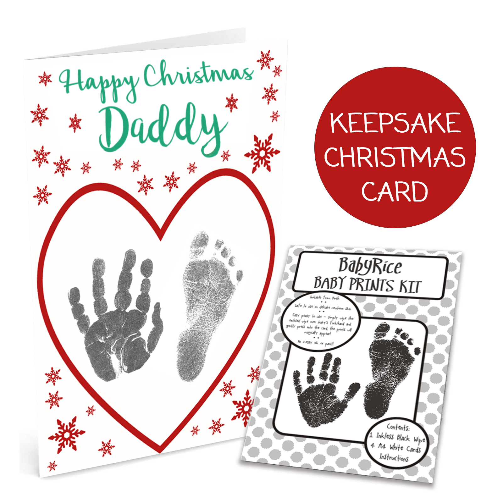 Happy Christmas Daddy Card from Baby Personalise with Hand Footprint