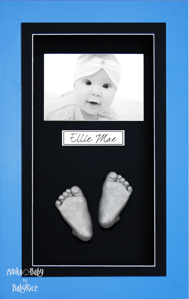 Baby Boy Gift, Silver Casting Kit, Blue Frame, 3D Handprints Footprints
