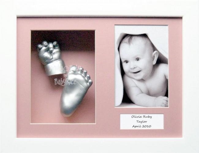 Baby Casting Kit / 11.5x8.5" White frame / Pink mount / Silver