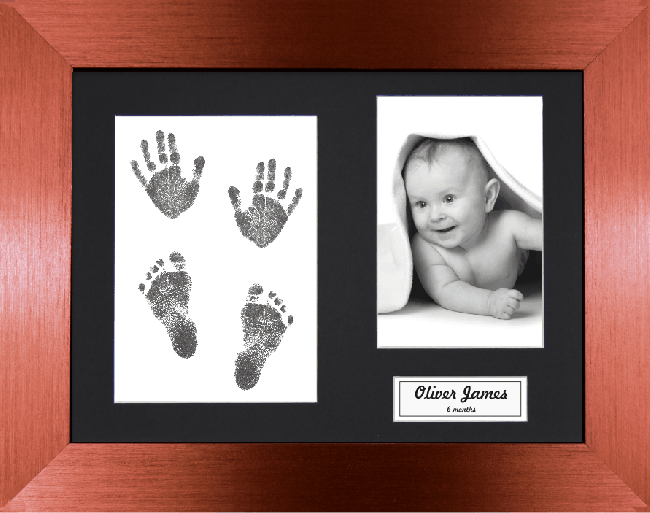 New Baby Gift, Hand & Footprint Kit, Bronze Frame, Black Inkless Prints