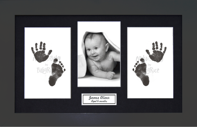 BabyRice Baby Hand & Footprints Kit, Inkless Prints, Black Frame