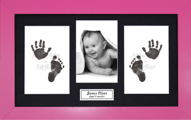 BabyRice Baby Girl Hand & Footprints Kit, Inkless Prints, Pink Frame