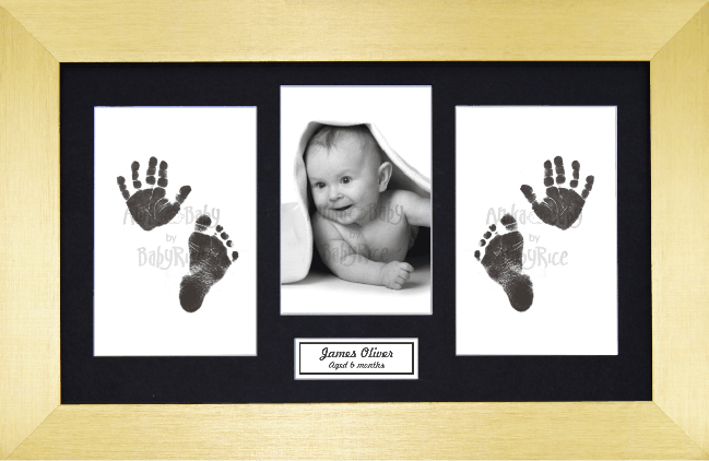 BabyRice Baby Hand & Footprints Kit, Inkless Prints, Gold Frame