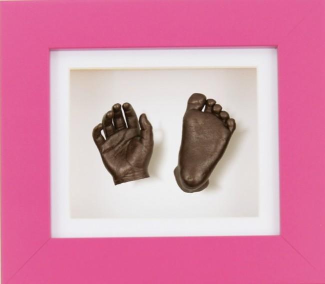 New Baby Girl Gift 3D Hand Foot Bronze Casting Kit Pink Frame