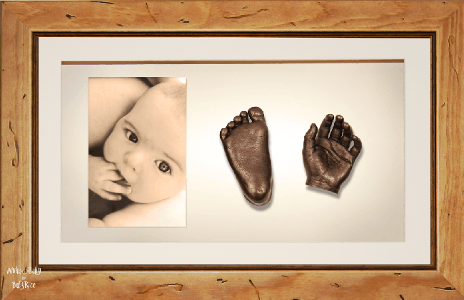 Large, Twins Baby Hand Foot Casting Kit / Rustic Pine Frame / Bronze