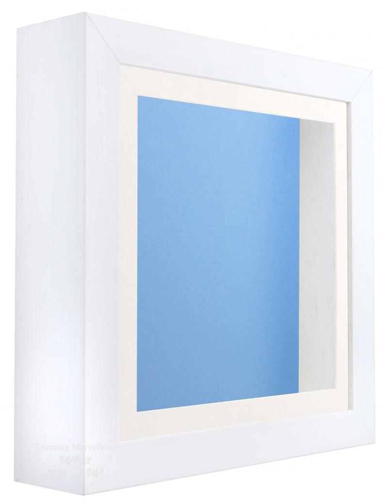 White Shadow Box Deep Display 3D Wooden Frame Square Cream Front / Blue Back