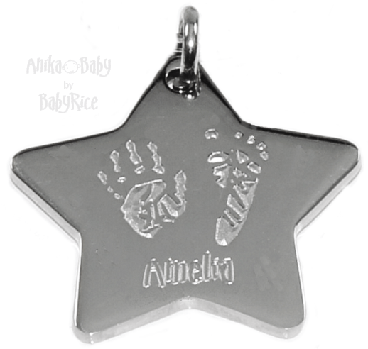 Baby Child Handprint Footprint Steel Star Pendant Keyring (no stars)