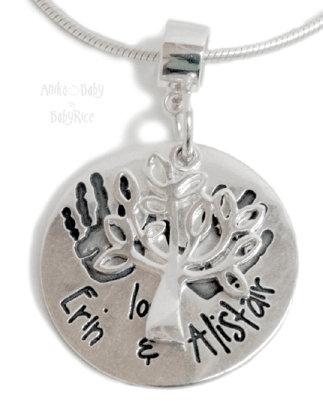 Sterling Silver Circle Handprints Footprints Family Tree Necklace