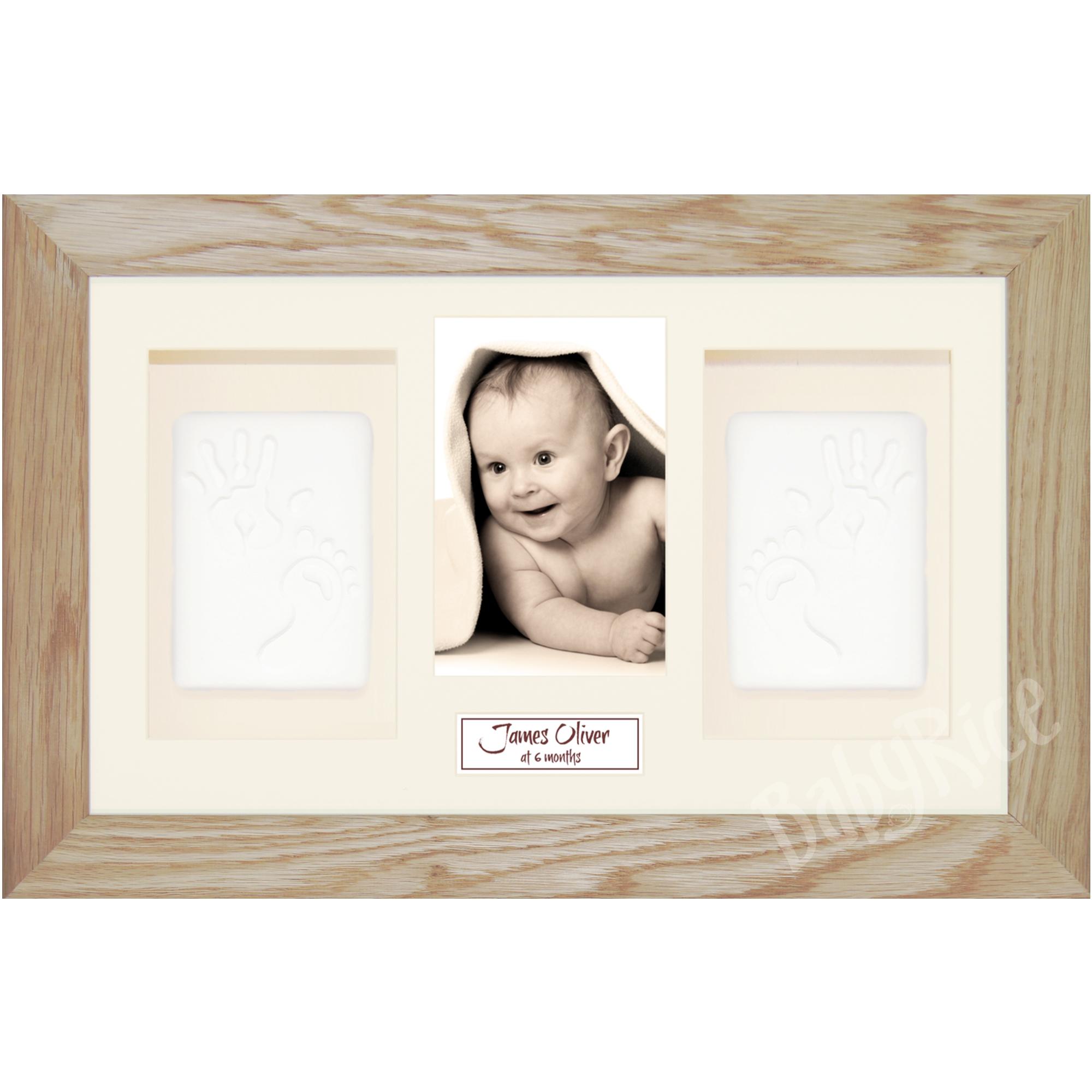 Baby Hand Footprint Kit, Oak Wood Frame, White Clay Dough