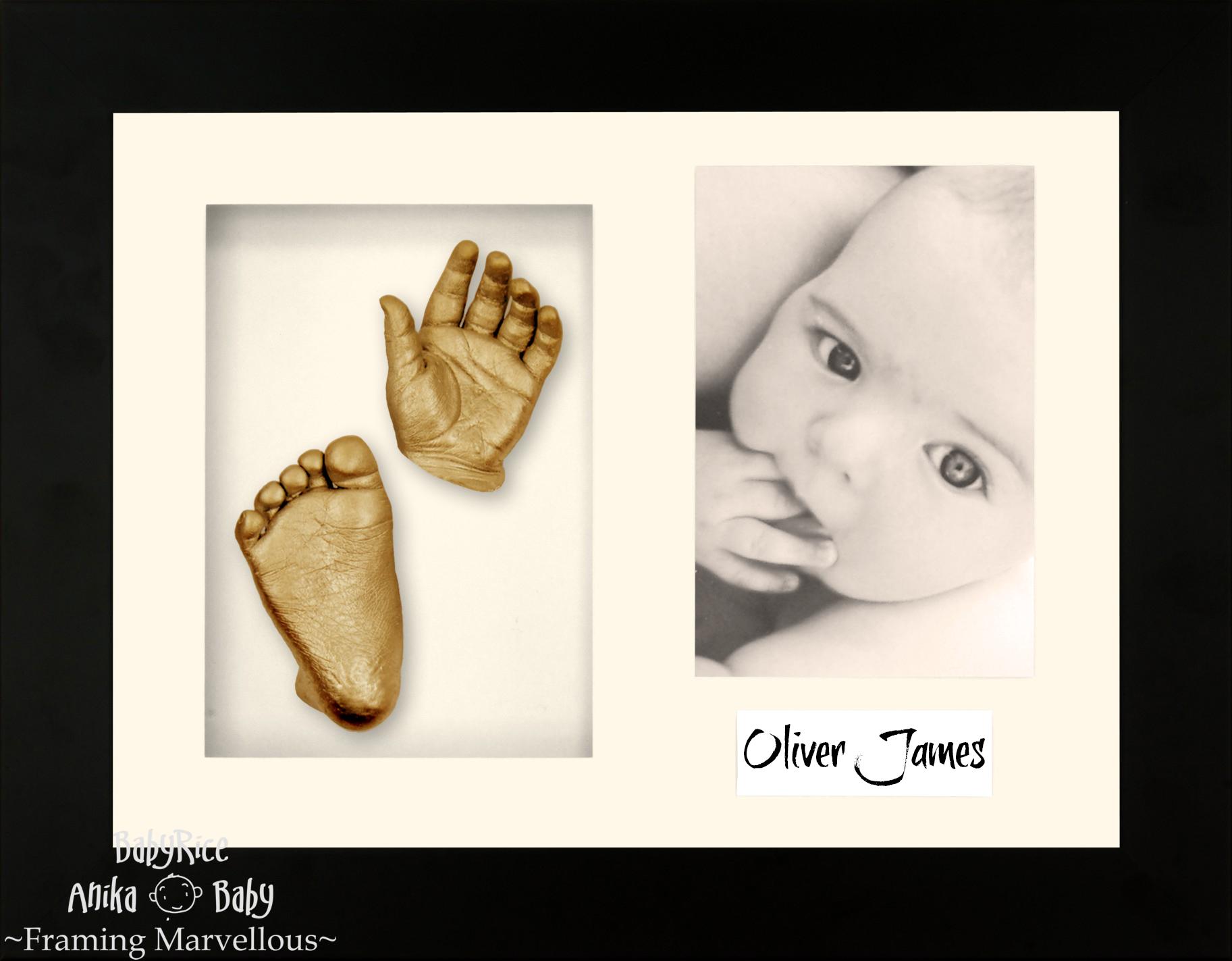 Black Frame, Cream Mount, Golden Baby Hand Foot Cast