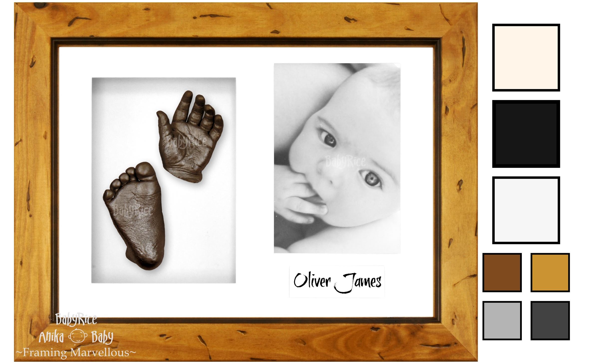 Baby Hand Foot Moulding Casting Kit, Rustic Wooden Shadowbox Frame