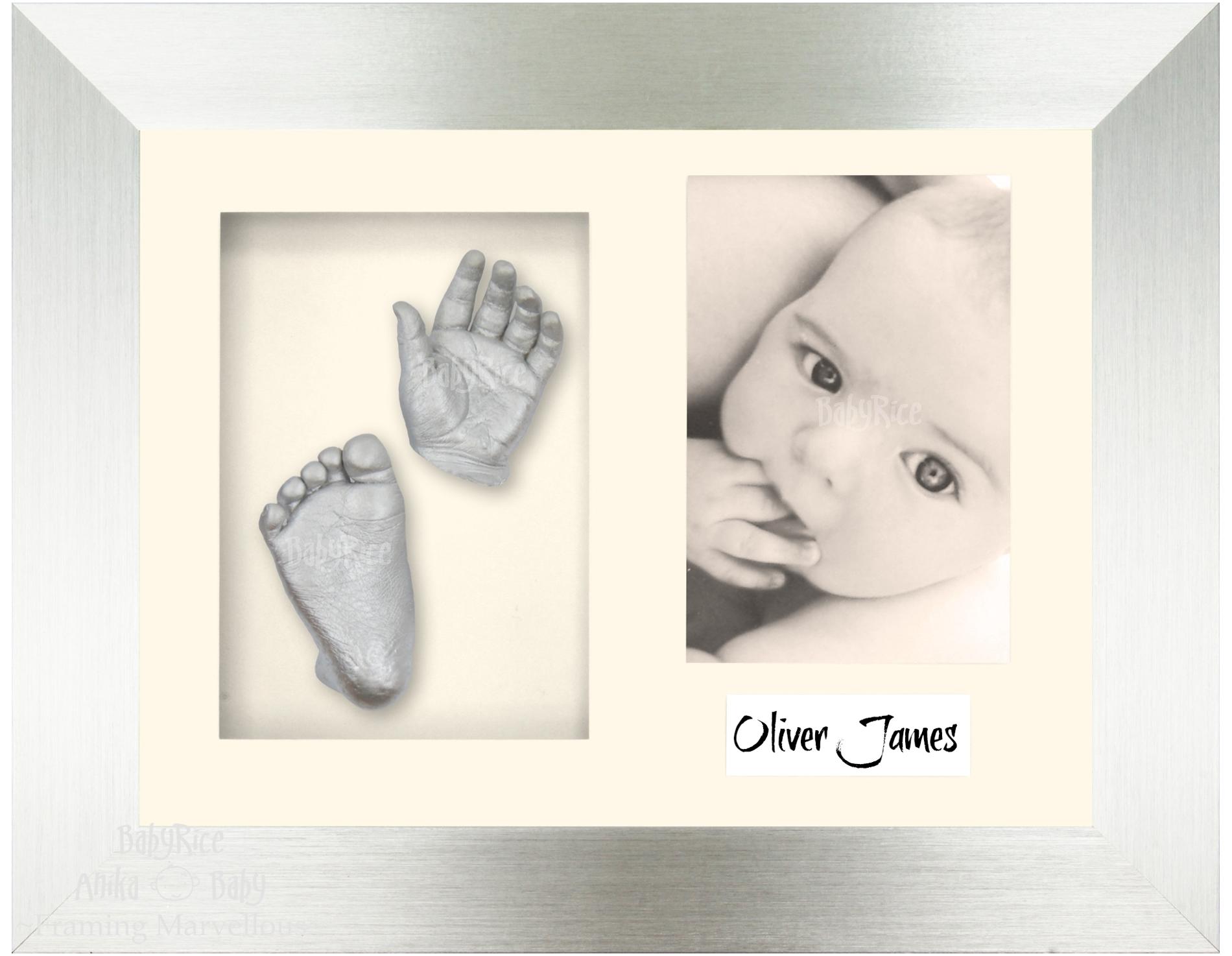 Silver Frame, Cream Mount, Silver Baby Hand Foot Cast