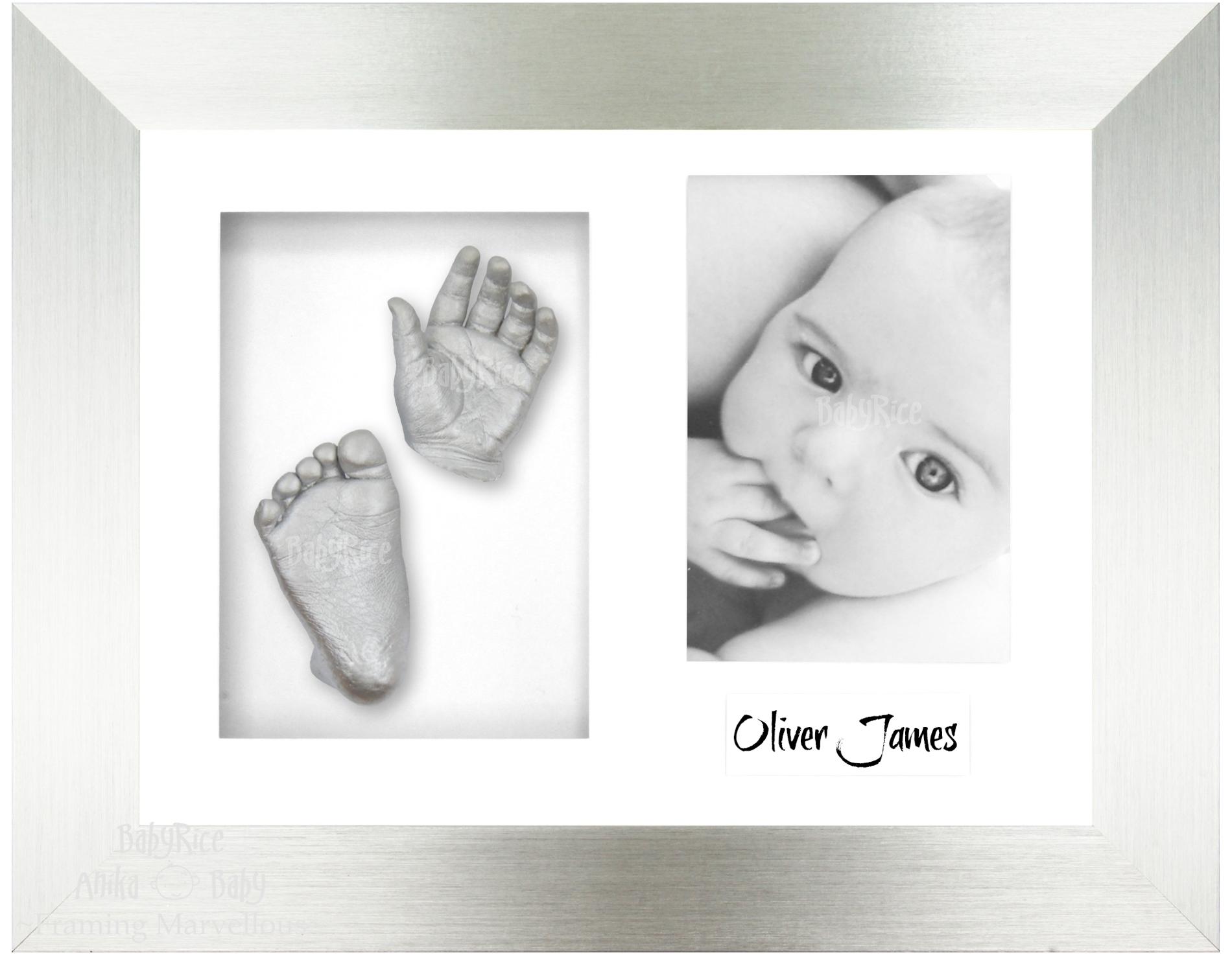 Silver Frame, White Mount, Silver Baby Hand Foot Cast