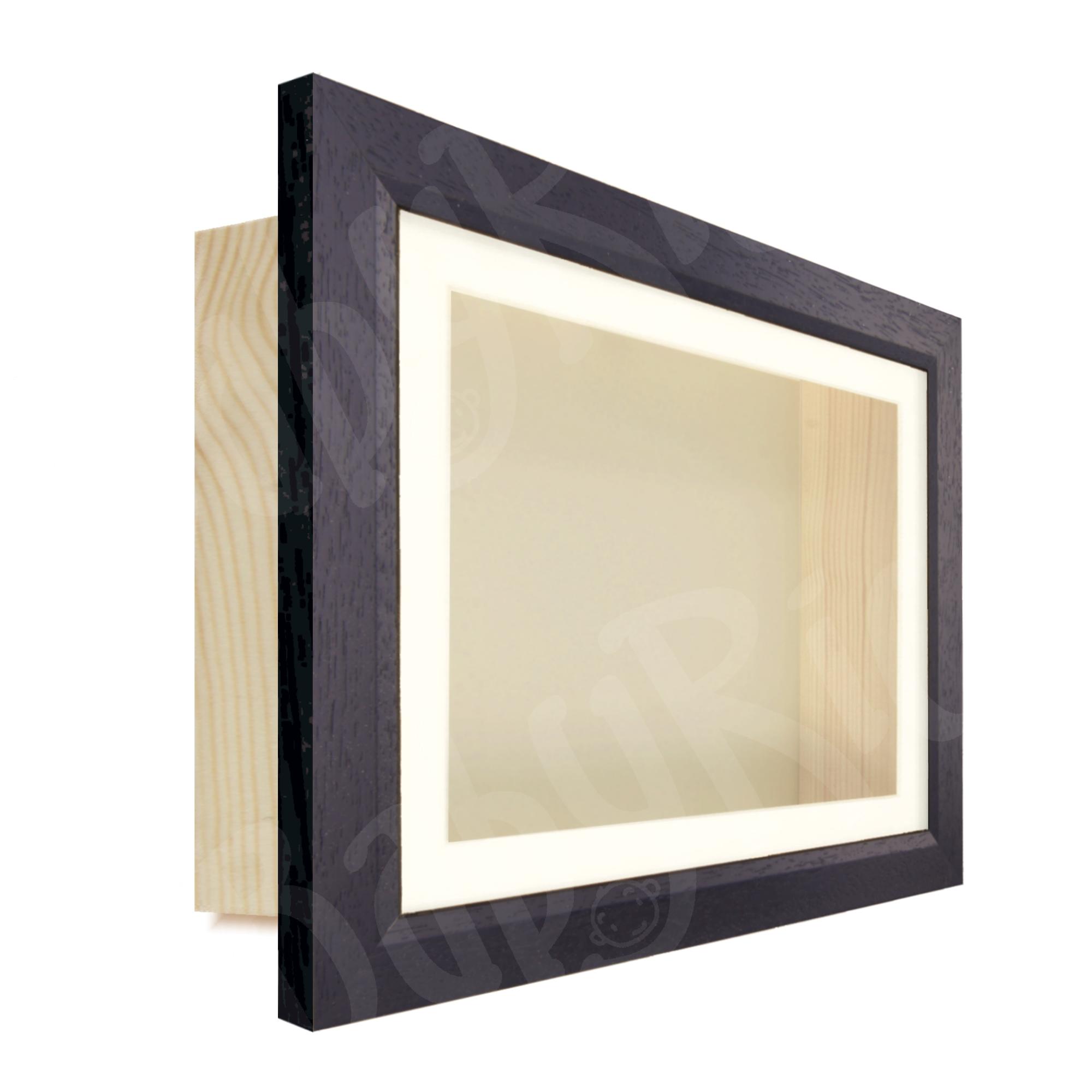 Extra Deep Box Frame Brown Wood Cream Mount Antique Backing