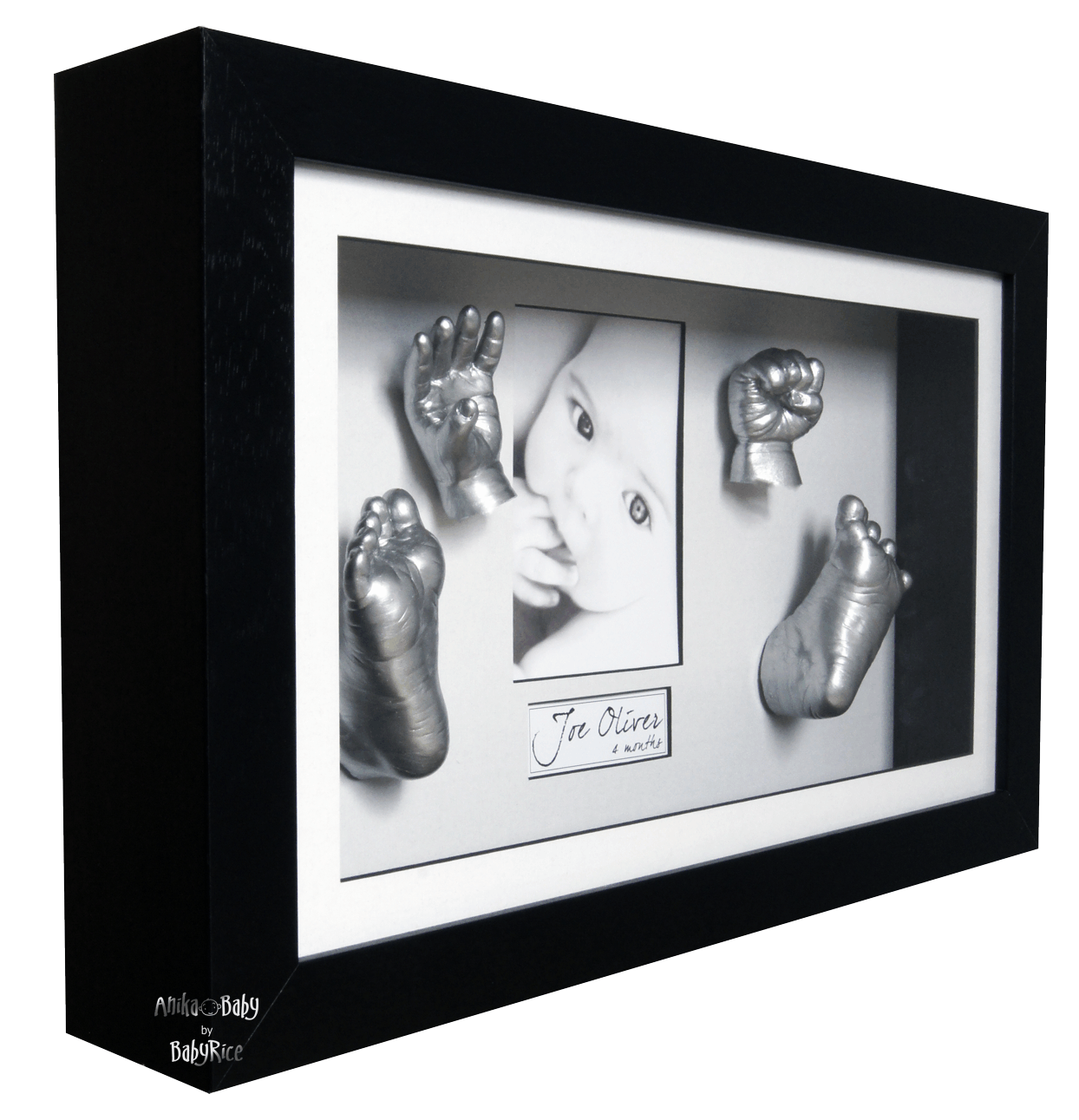 Large baby hands and feet casting kit with black frame, silver paint