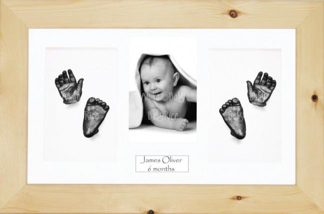 3D Baby Casting Kit Gift Set, Natural Pine Photo display Frame, Pewter