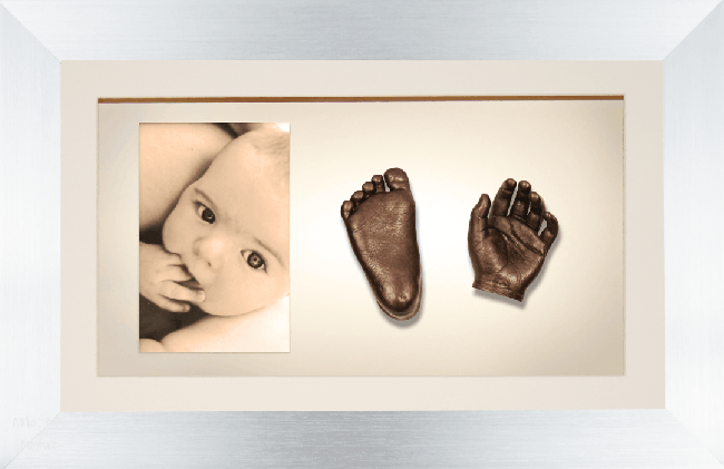 Large, Twins Baby Hand Foot Casting Kit / Brushed Silver Frame / Bronze