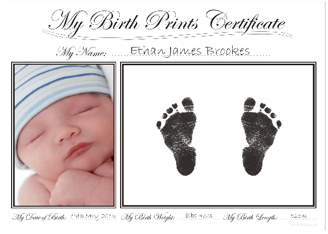 New Baby Birth Prints Certificate Record Baby's Footprints Handprints